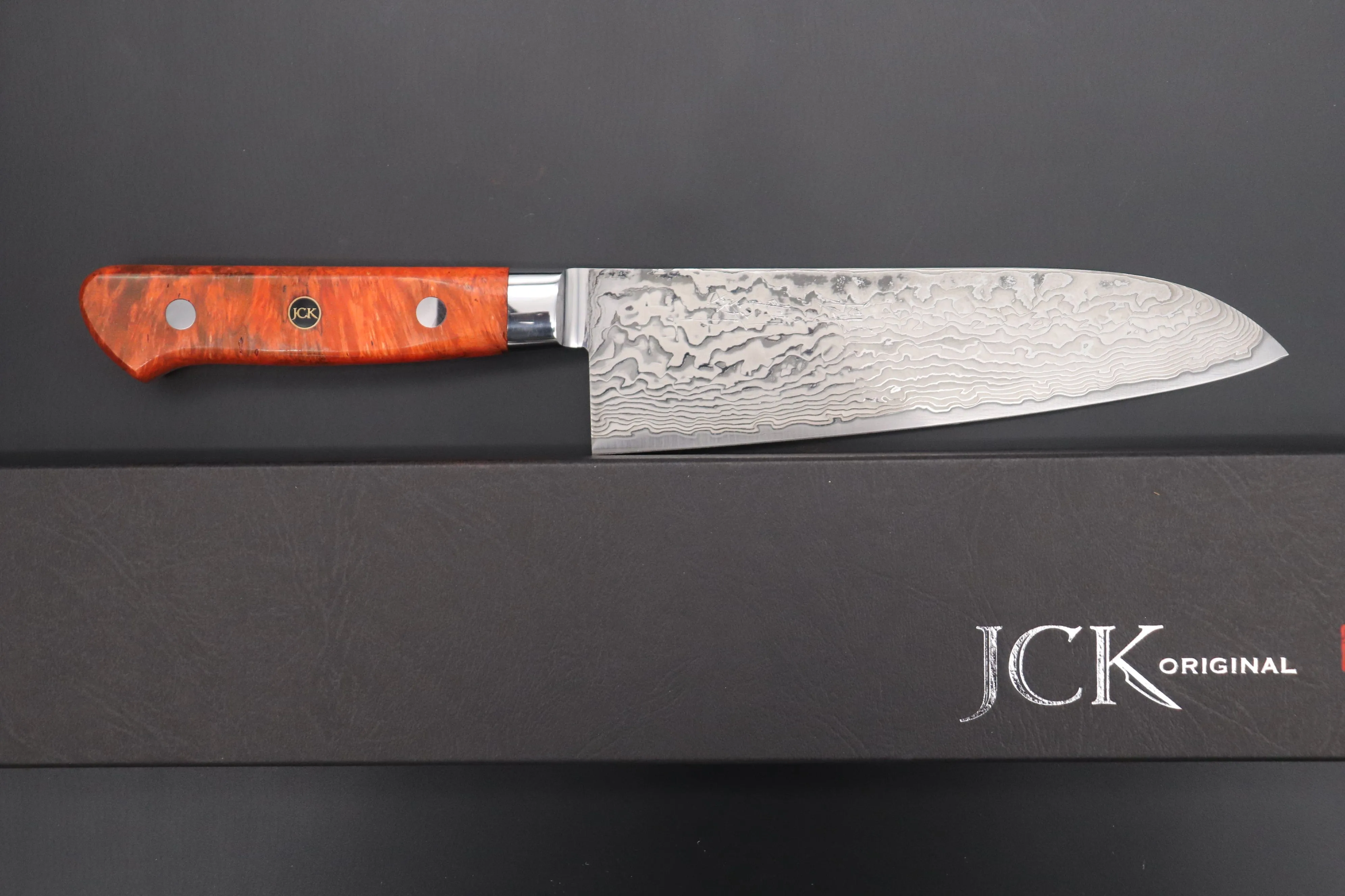 JCK Original Kagayaki NOVEL- Limited Edition Custom R-2 Damascus Series KNLTD-131 Santoku 175mm (6.8 inch, Forged Blade)