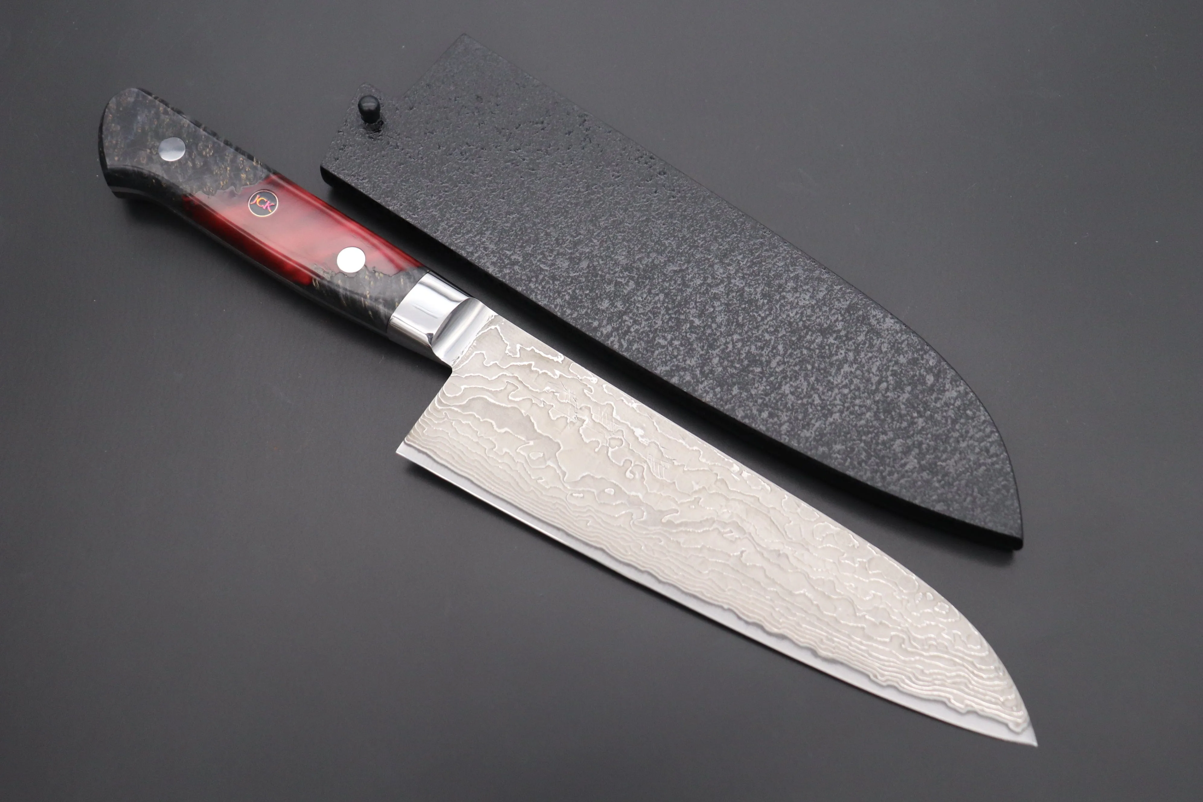 JCK Original Kagayaki NOVEL- Limited Edition Custom R-2 Damascus Series KNLTD-136 Santoku 175mm (6.8 inch, Forged Blade)