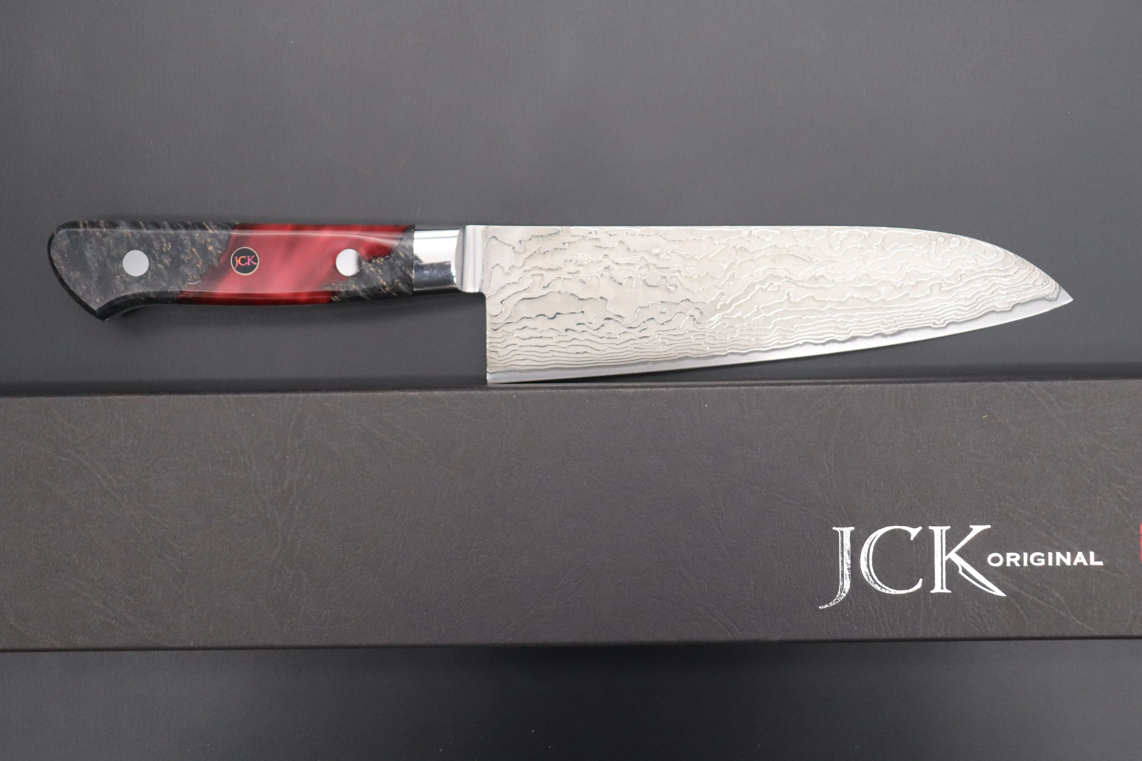 JCK Original Kagayaki NOVEL- Limited Edition Custom R-2 Damascus Series KNLTD-136 Santoku 175mm (6.8 inch, Forged Blade)