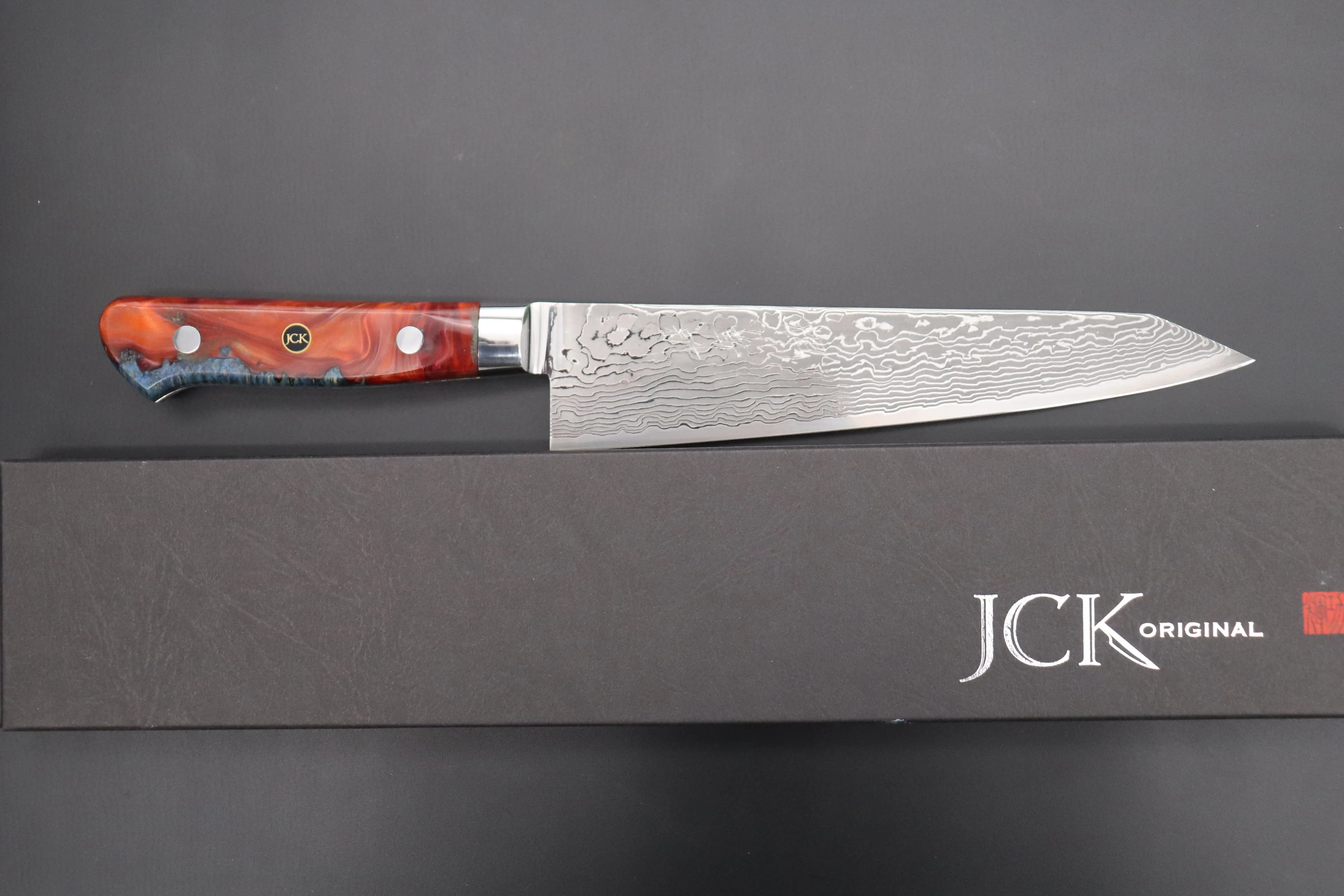 JCK Original Kagayaki NOVEL- Limited Edition Custom R-2 Damascus Series KNLTD-79 Kiritsuke-Gyuto 200mm (7.8 inch, Forged Blade)