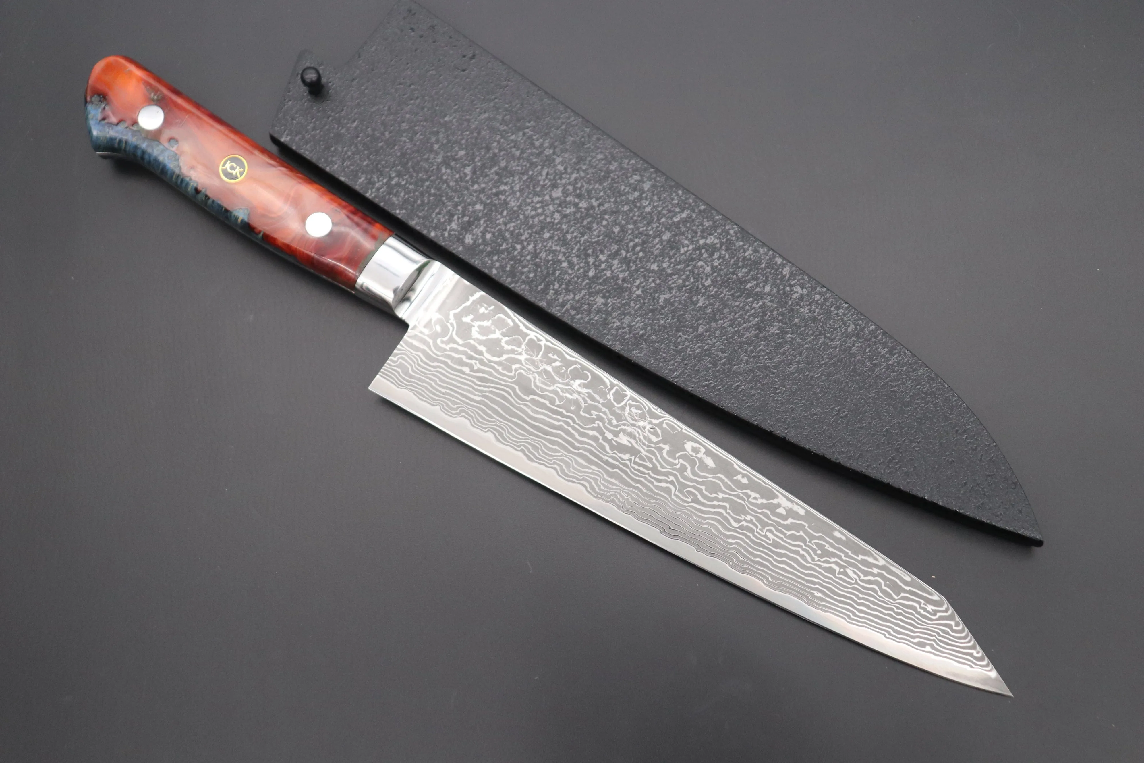 JCK Original Kagayaki NOVEL- Limited Edition Custom R-2 Damascus Series KNLTD-79 Kiritsuke-Gyuto 200mm (7.8 inch, Forged Blade)