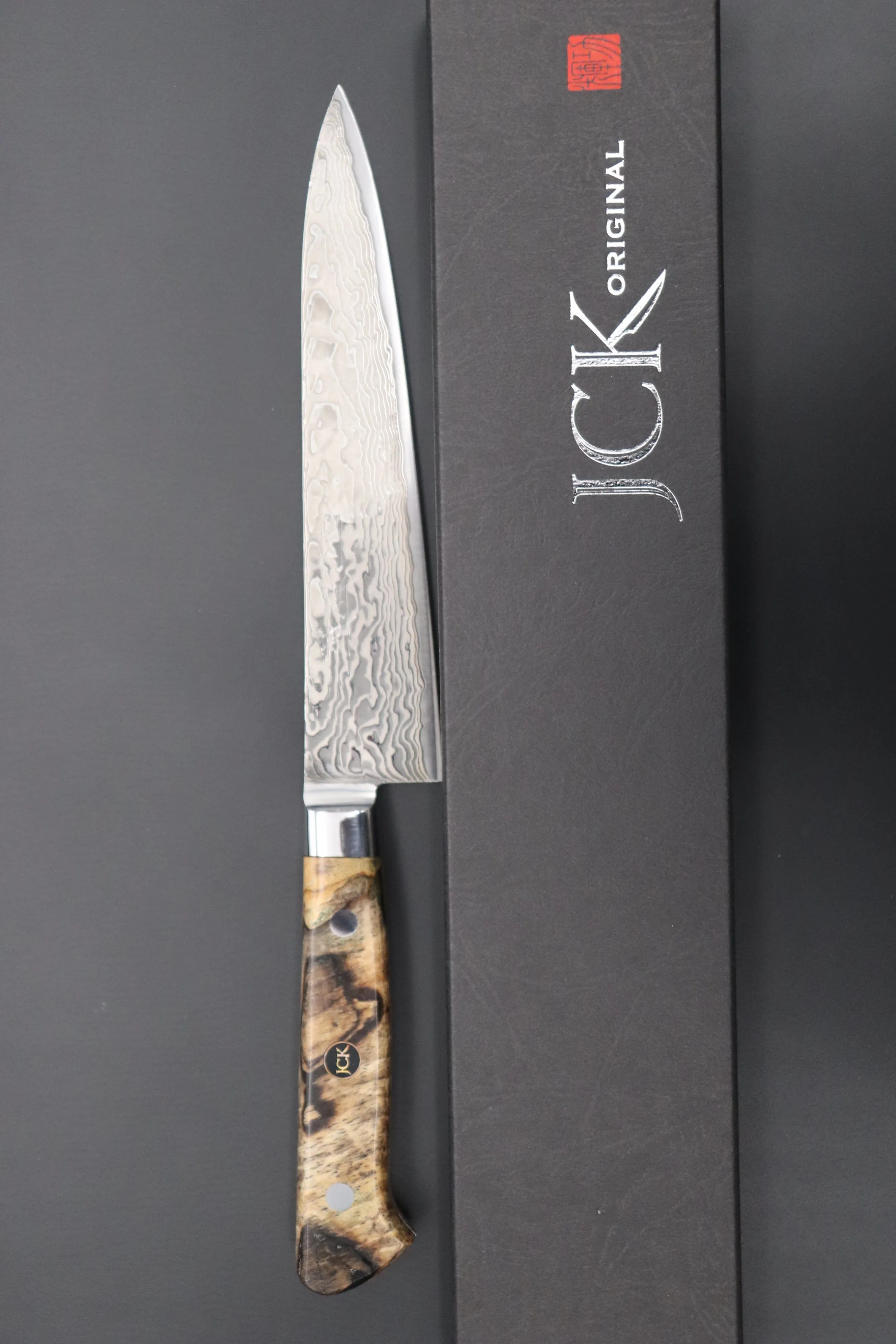 JCK Original Kagayaki NOVEL- Limited Edition Custom R-2 Damascus Series KNLTD-85 Petty 150mm (5.9 inch, Hammer Forged Blade)