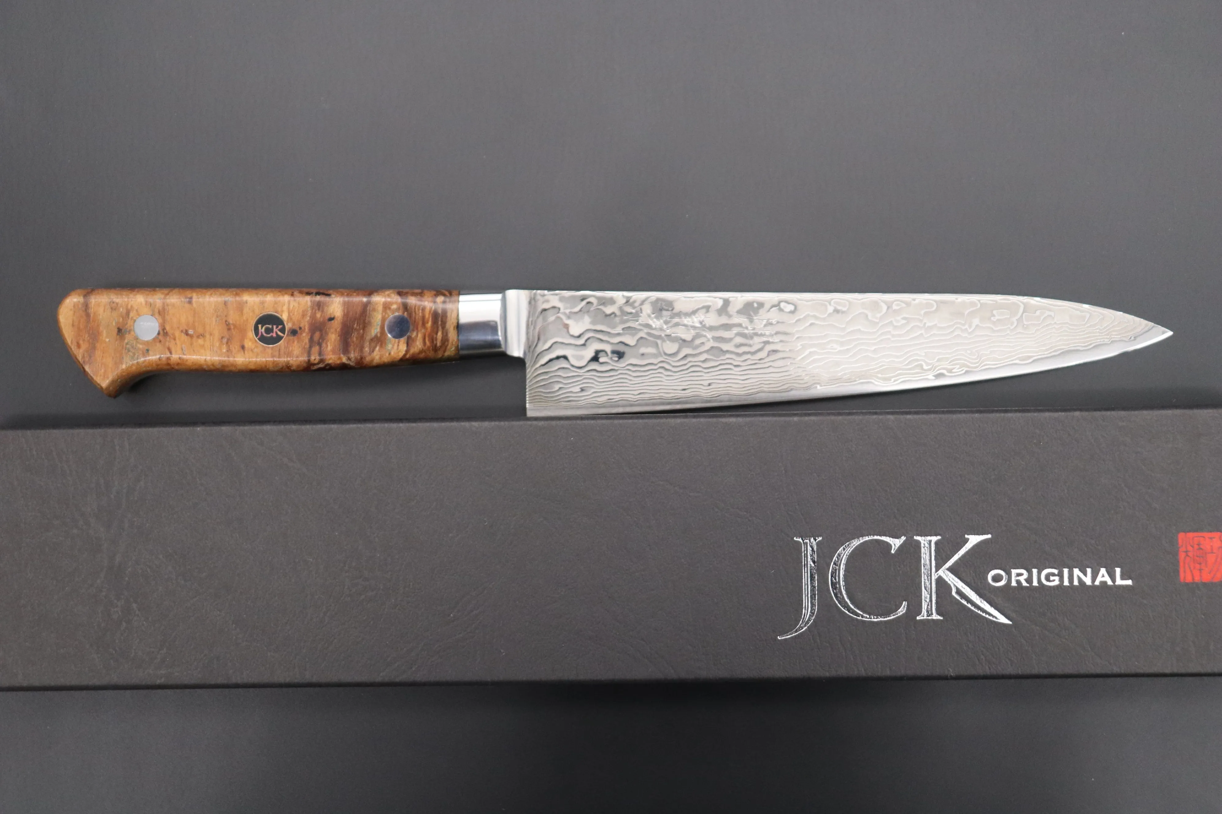 JCK Original Kagayaki NOVEL- Limited Edition Custom R-2 Damascus Series KNLTD-87 Petty 150mm (5.9 inch, Hammer Forged Blade)