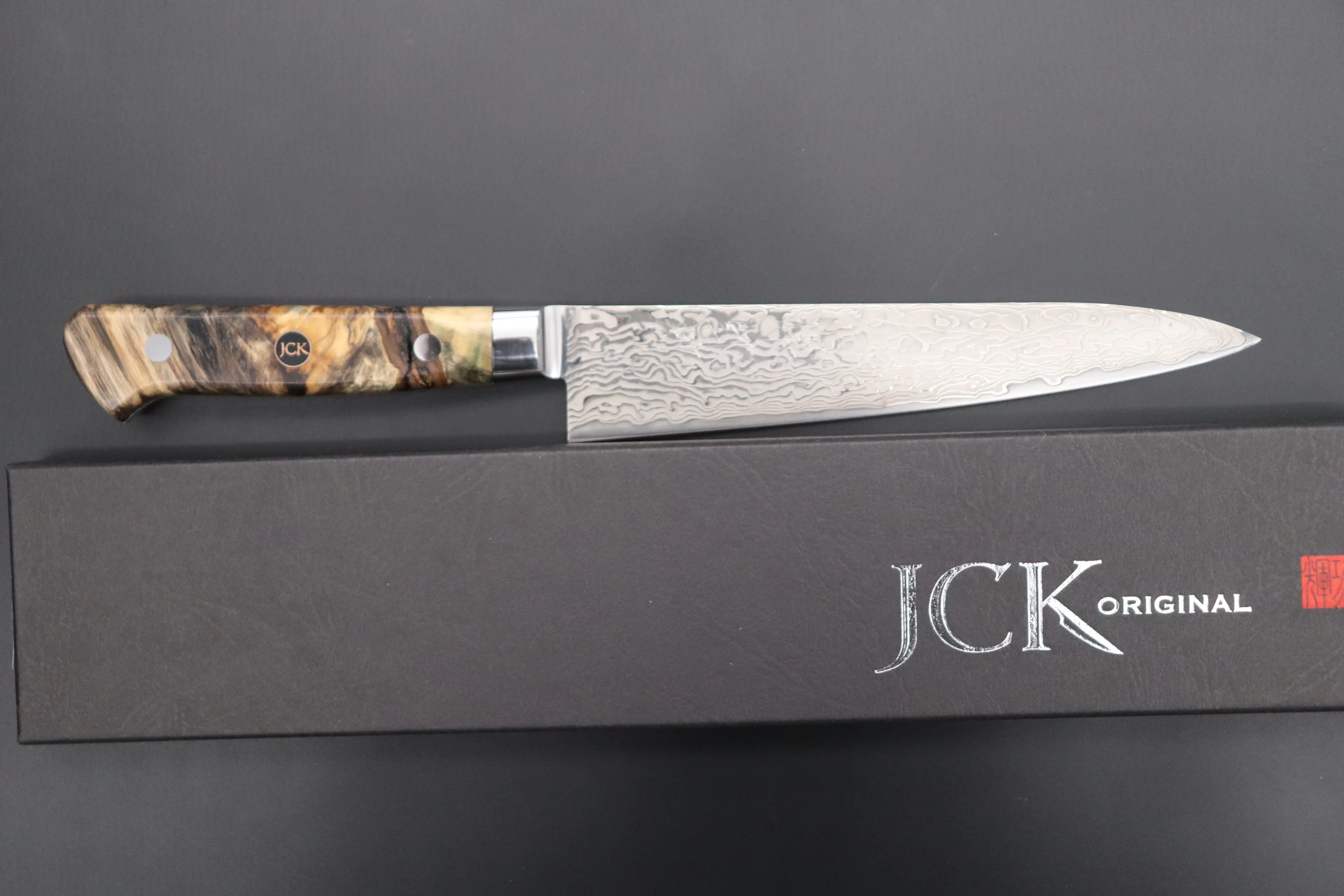 JCK Original Kagayaki NOVEL- Limited Edition Custom R-2 Damascus Series KNLTD-96 Petty 150mm (5.9 inch, Hammer Forged Blade)