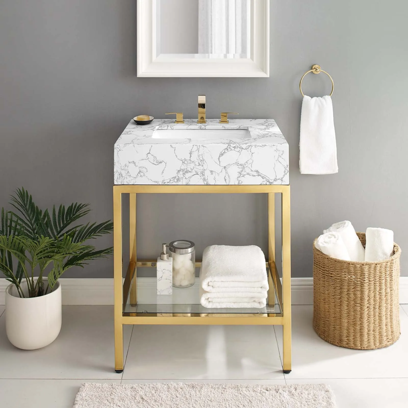 Kingsley 26" Gold Stainless Steel Bathroom Vanity