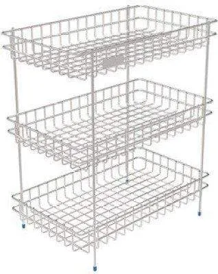 Kitchen Mart Fruit & Vegetable Trolley with / without Wheels, Rectangle, 3-Tier, Stainless Steel (Multipurpose Kitchen Storage Rack / Shelf)