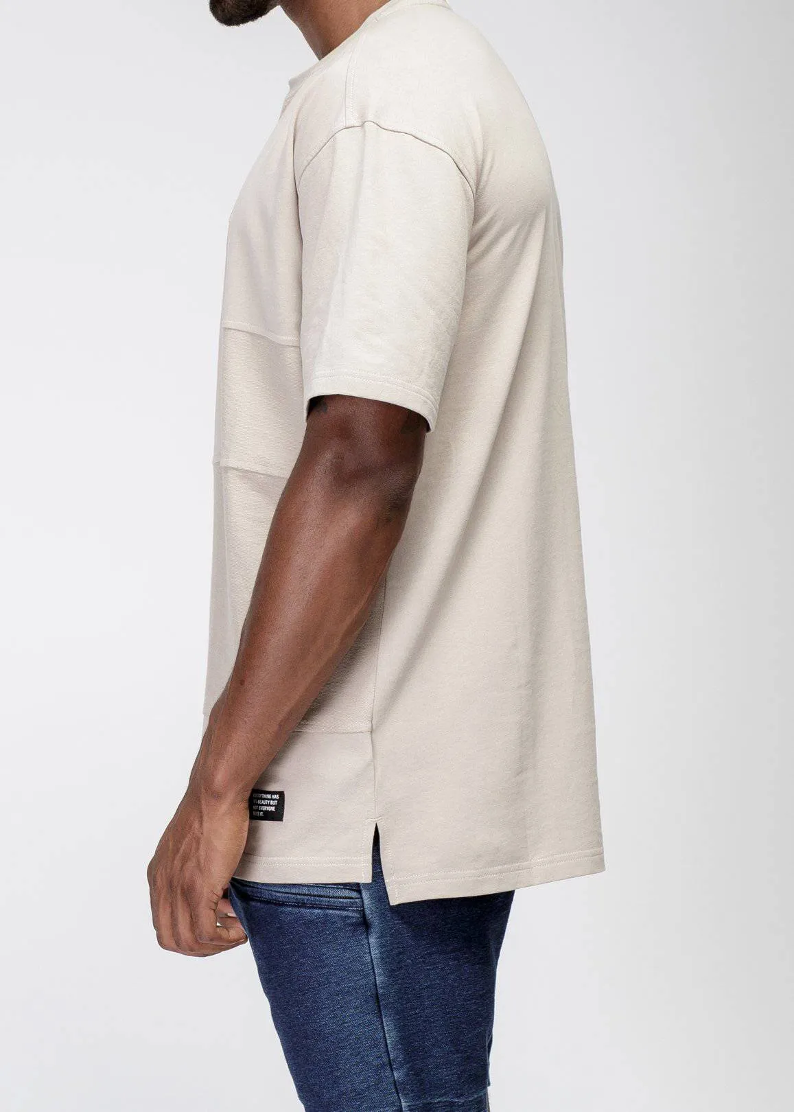 Konus Men's Square Cutout Patterned Tee in Khaki