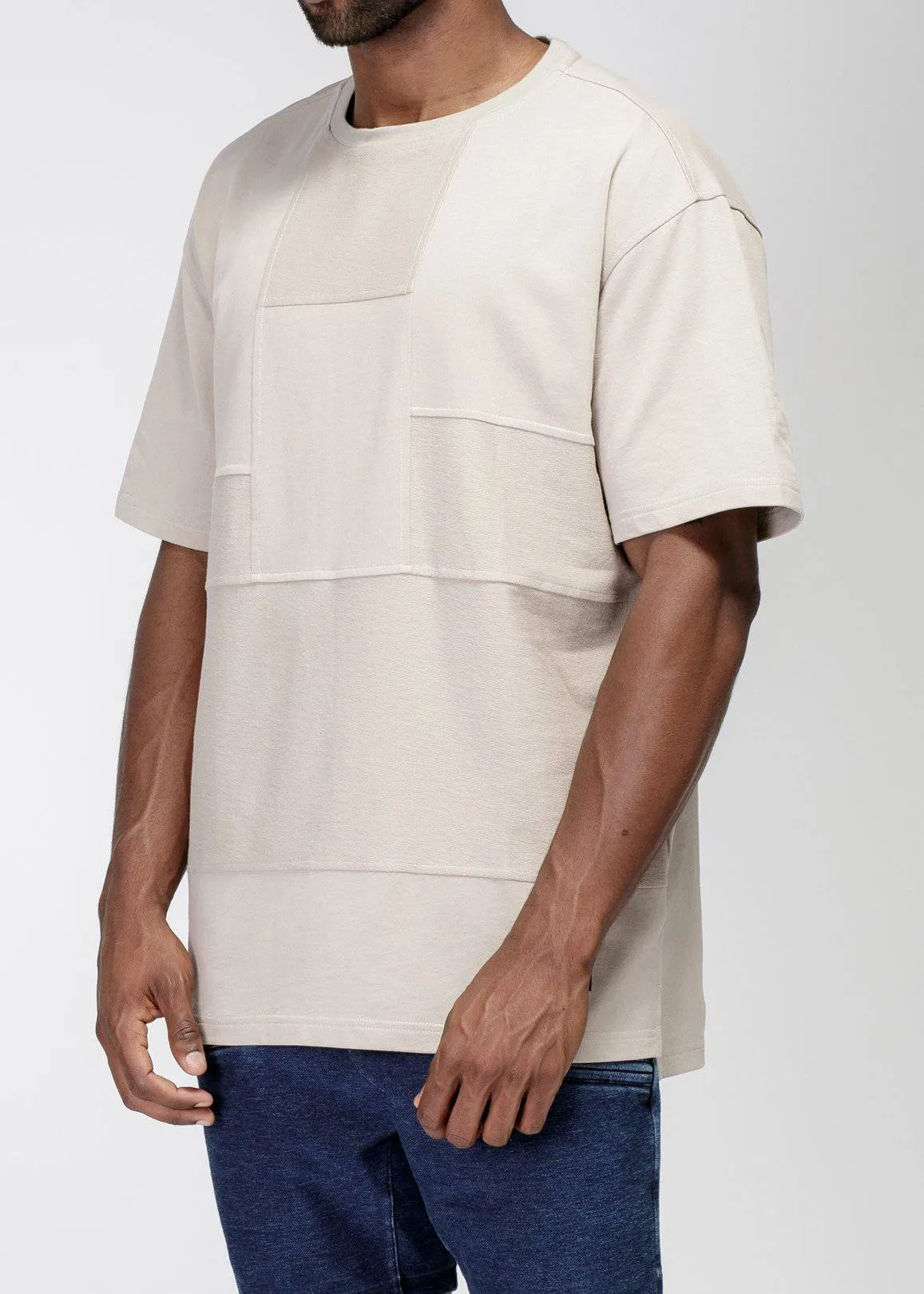 Konus Men's Square Cutout Patterned Tee in Khaki