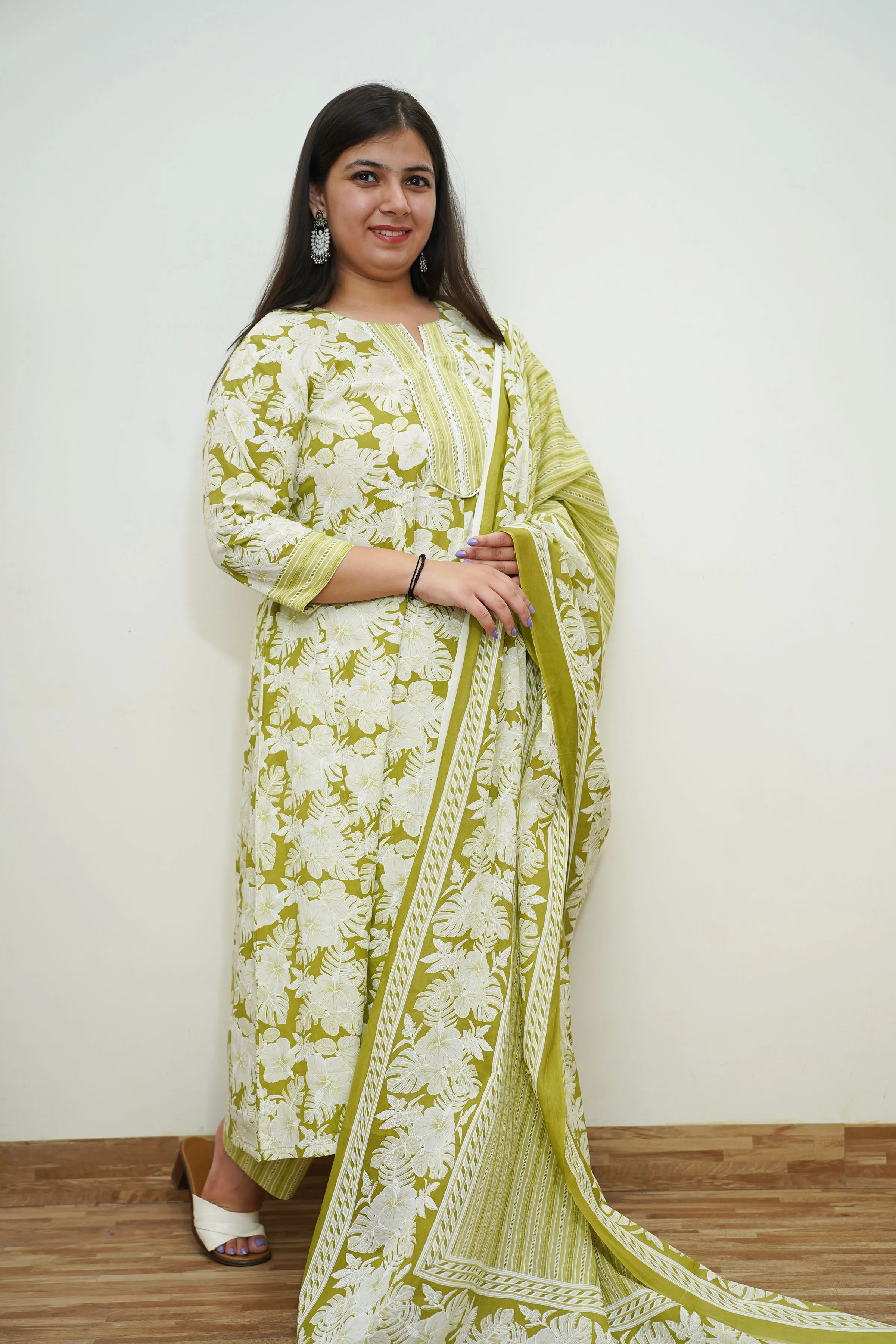 Leafy Bagh Cotton Anarkali Set