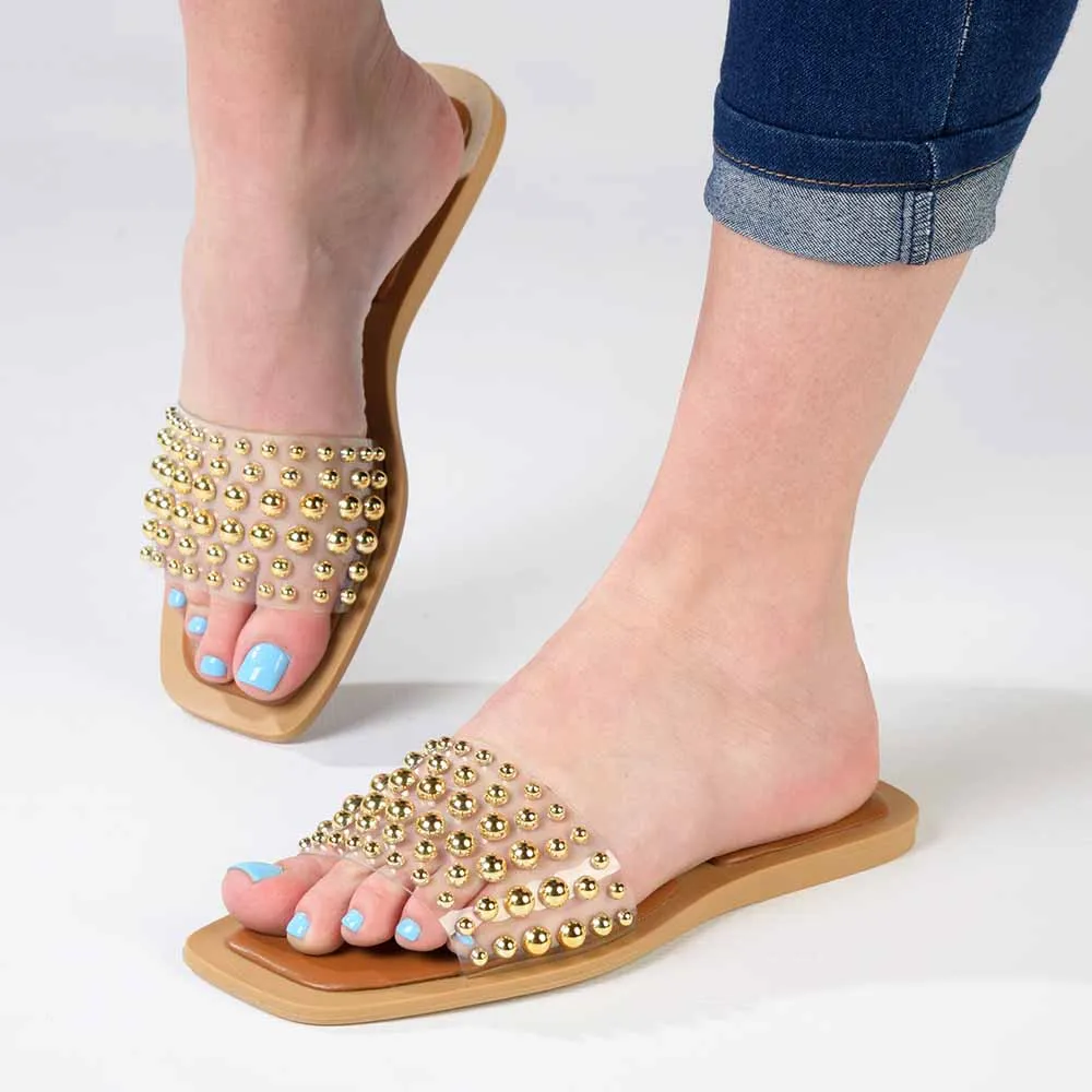 Madison Janine Studded Push In Mule - Clear Nude