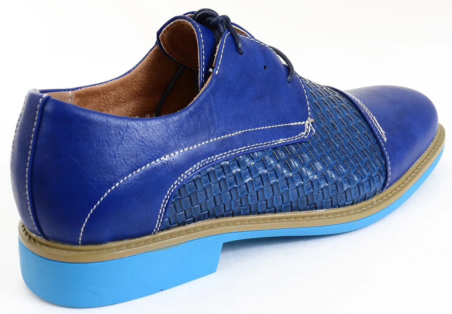 Men's Blue Woven Cap Toe Casual Faux Leather Oxford Shoes