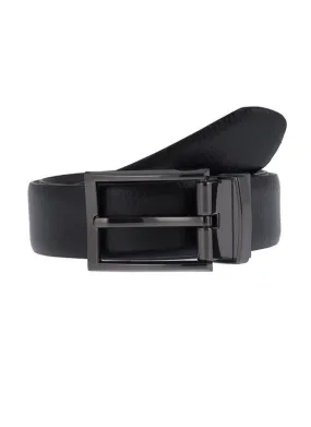 Men's Reversible Leather Belt with Gunmetal Buckle and Pebble Finish