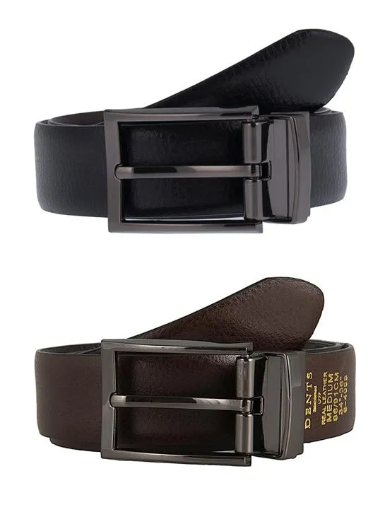 Men's Reversible Leather Belt with Gunmetal Buckle and Pebble Finish