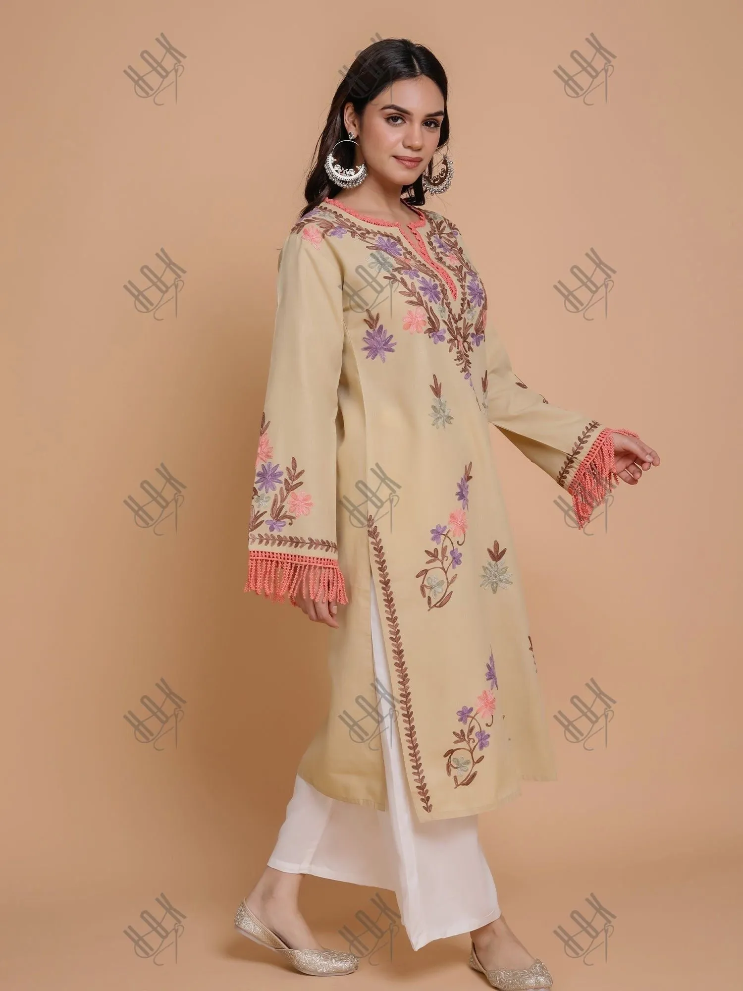 Miesha in Falak Kashmiri Long Kurta - Beige