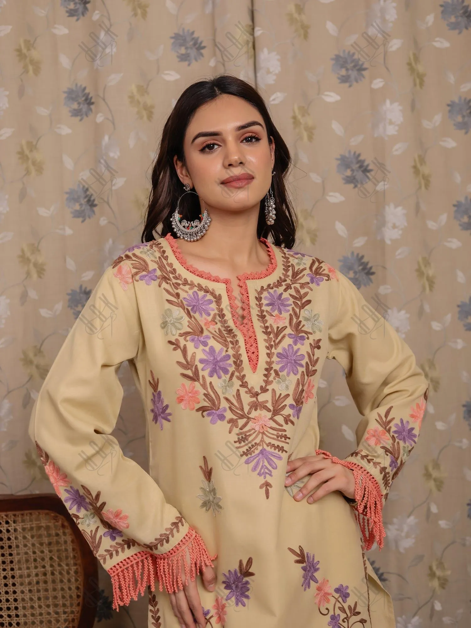 Miesha in Falak Kashmiri Long Kurta - Beige