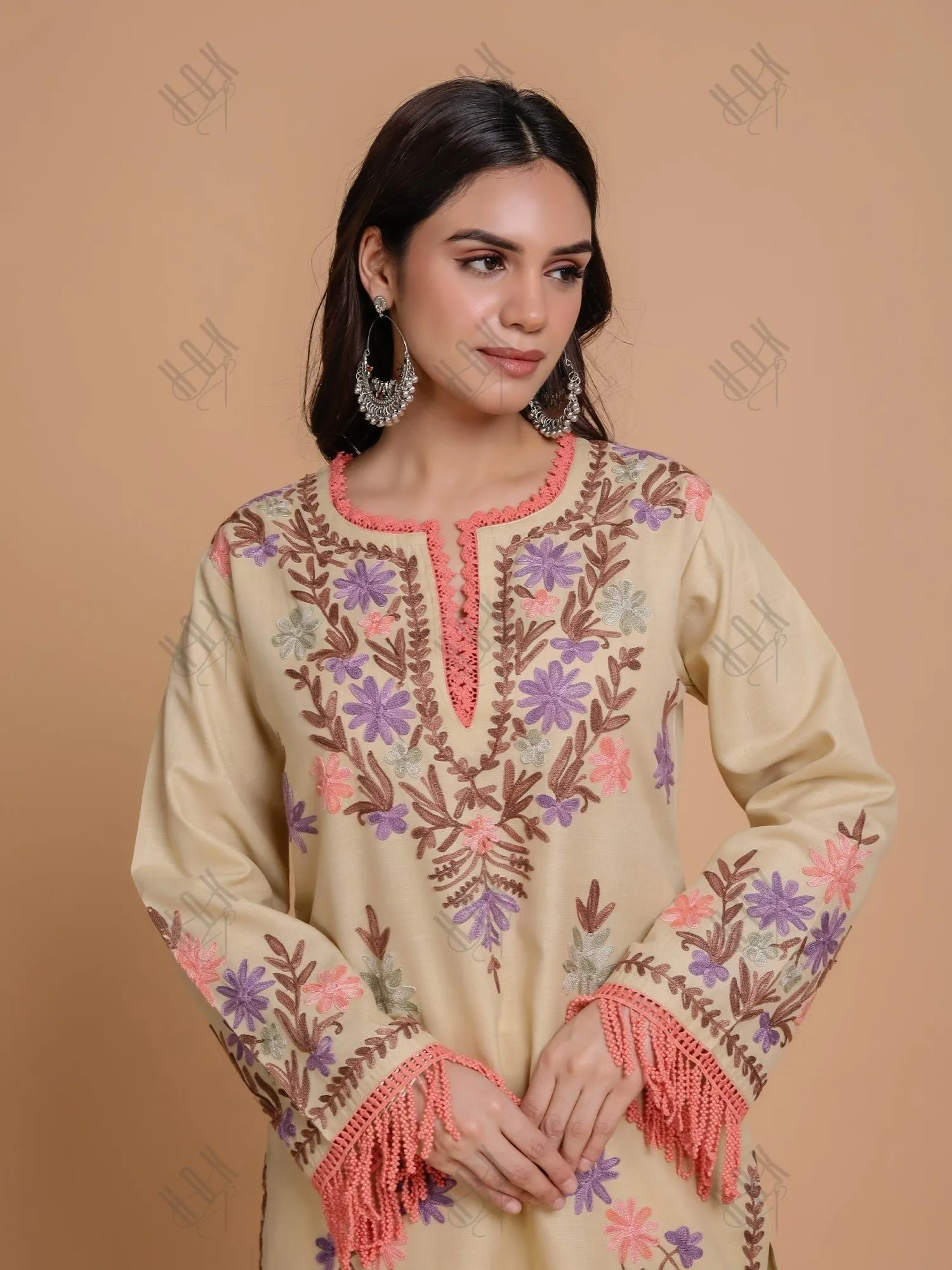 Miesha in Falak Kashmiri Long Kurta - Beige