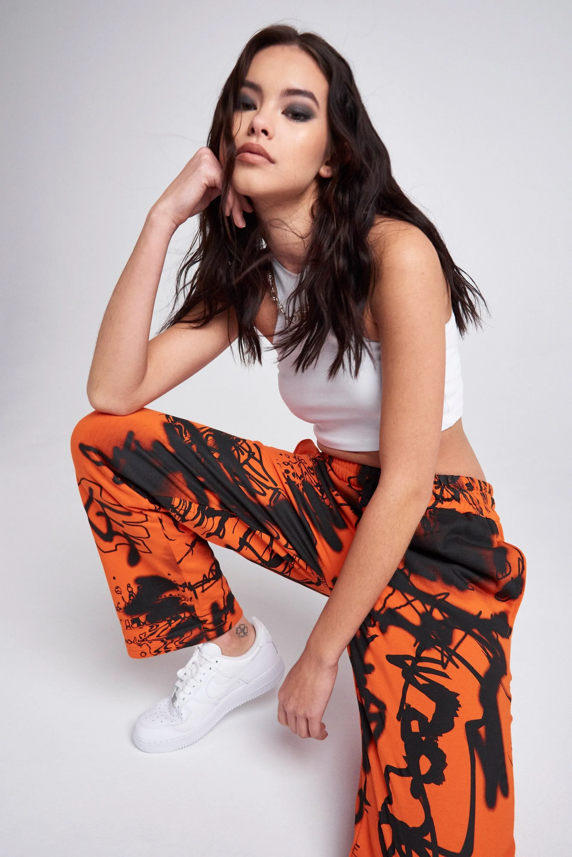 Orange & Black Graffiti Print Joggers