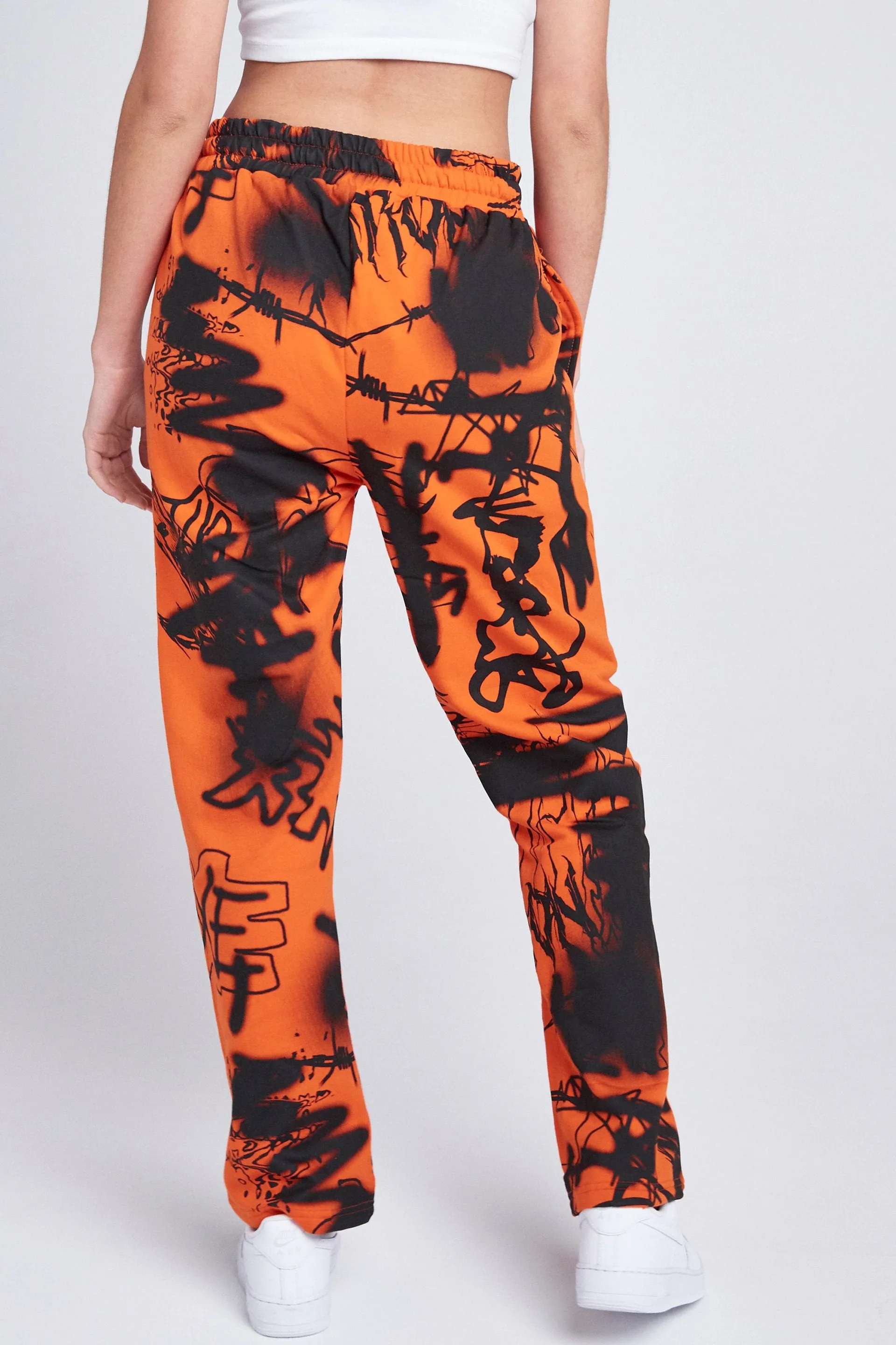 Orange & Black Graffiti Print Joggers