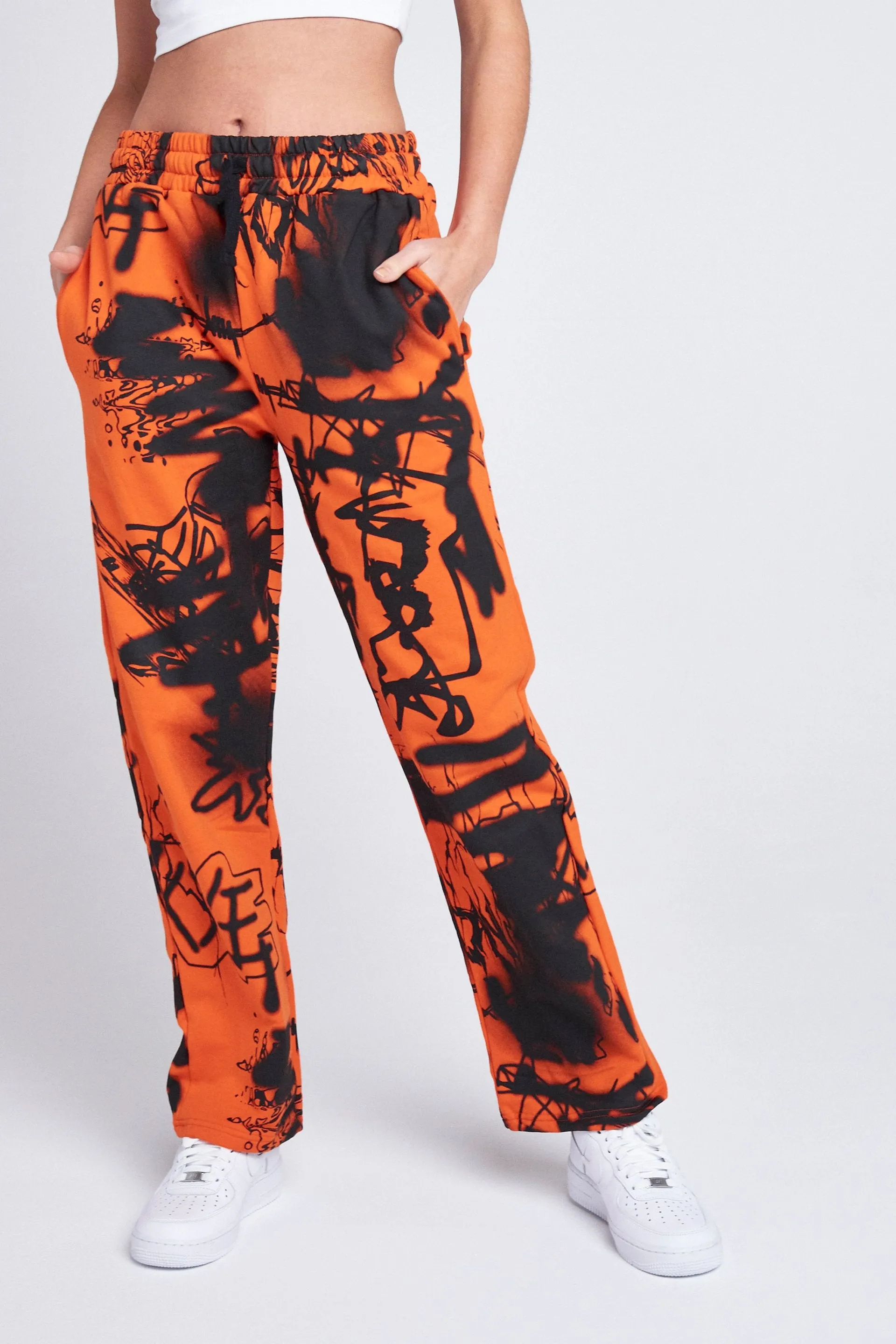 Orange & Black Graffiti Print Joggers