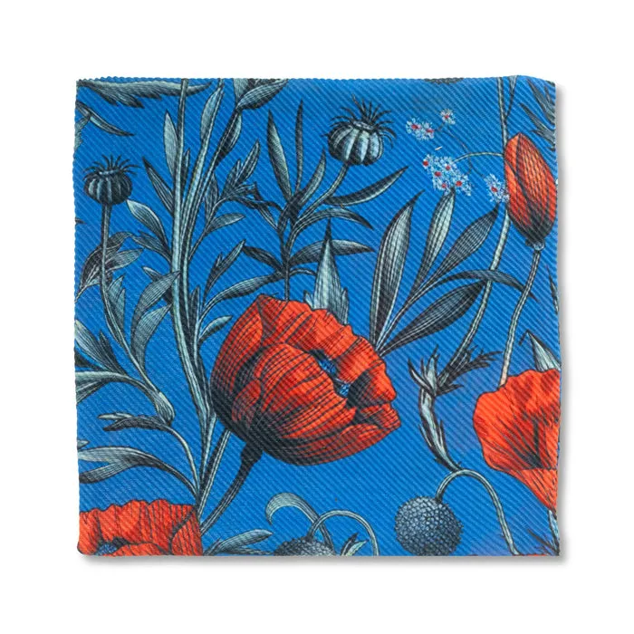 Ornate Poppies Large Plisse Blue Lightweight Scarf