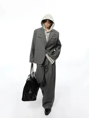 Oversized Boxy Blazer with Wide Leg Suit Trousers Set