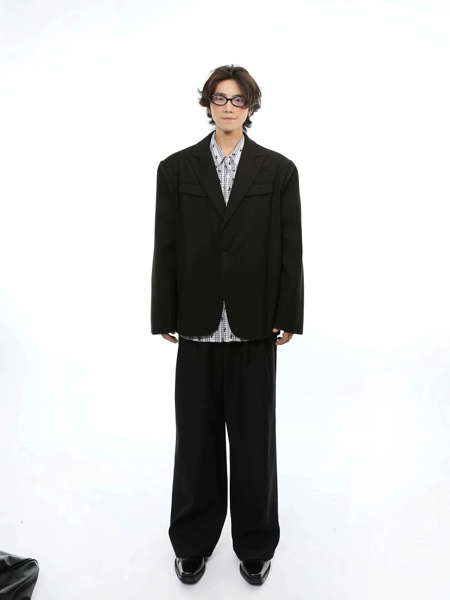 Oversized Boxy Blazer with Wide Leg Suit Trousers Set