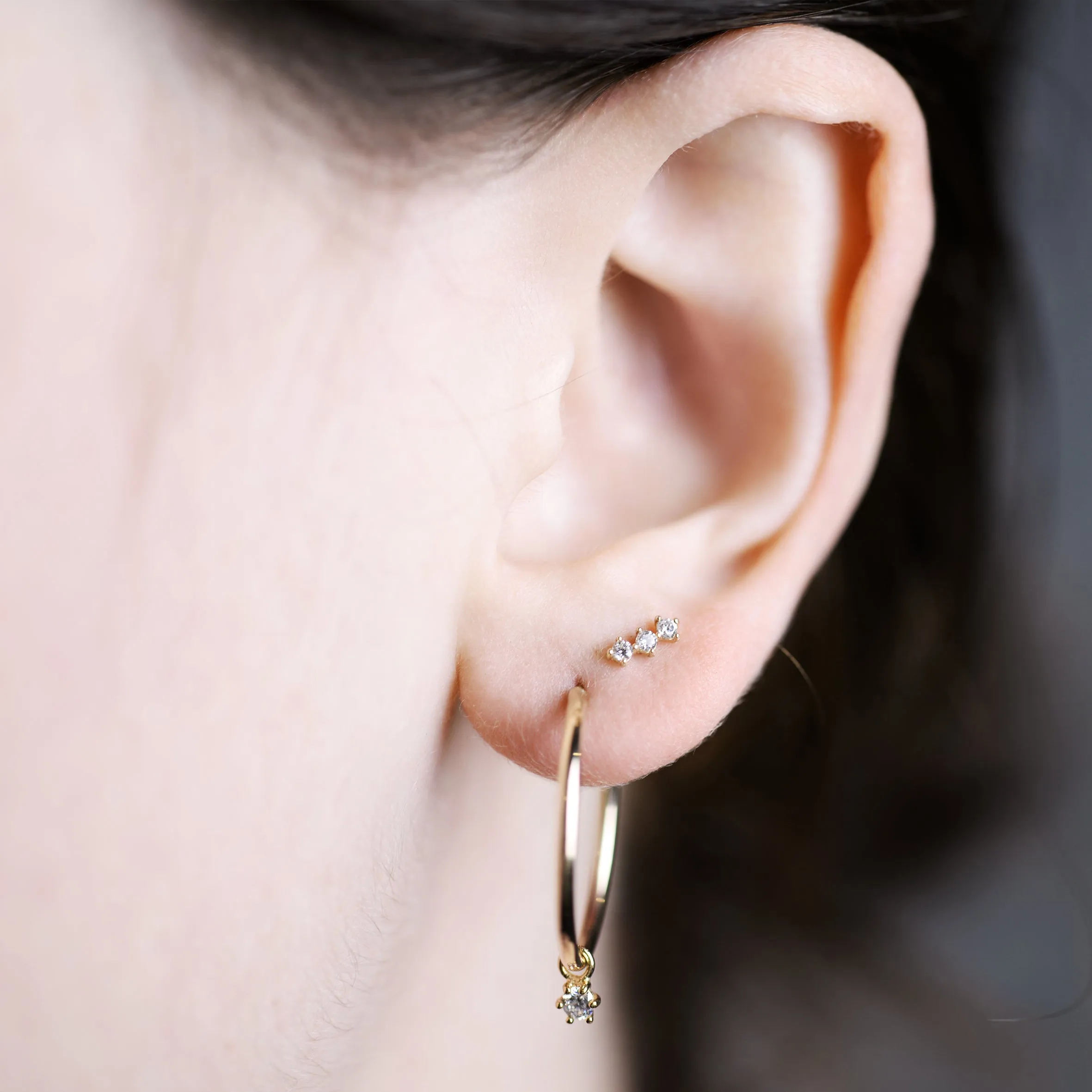 Petite trio stud Earring (single) - 14K/ 18K Gold