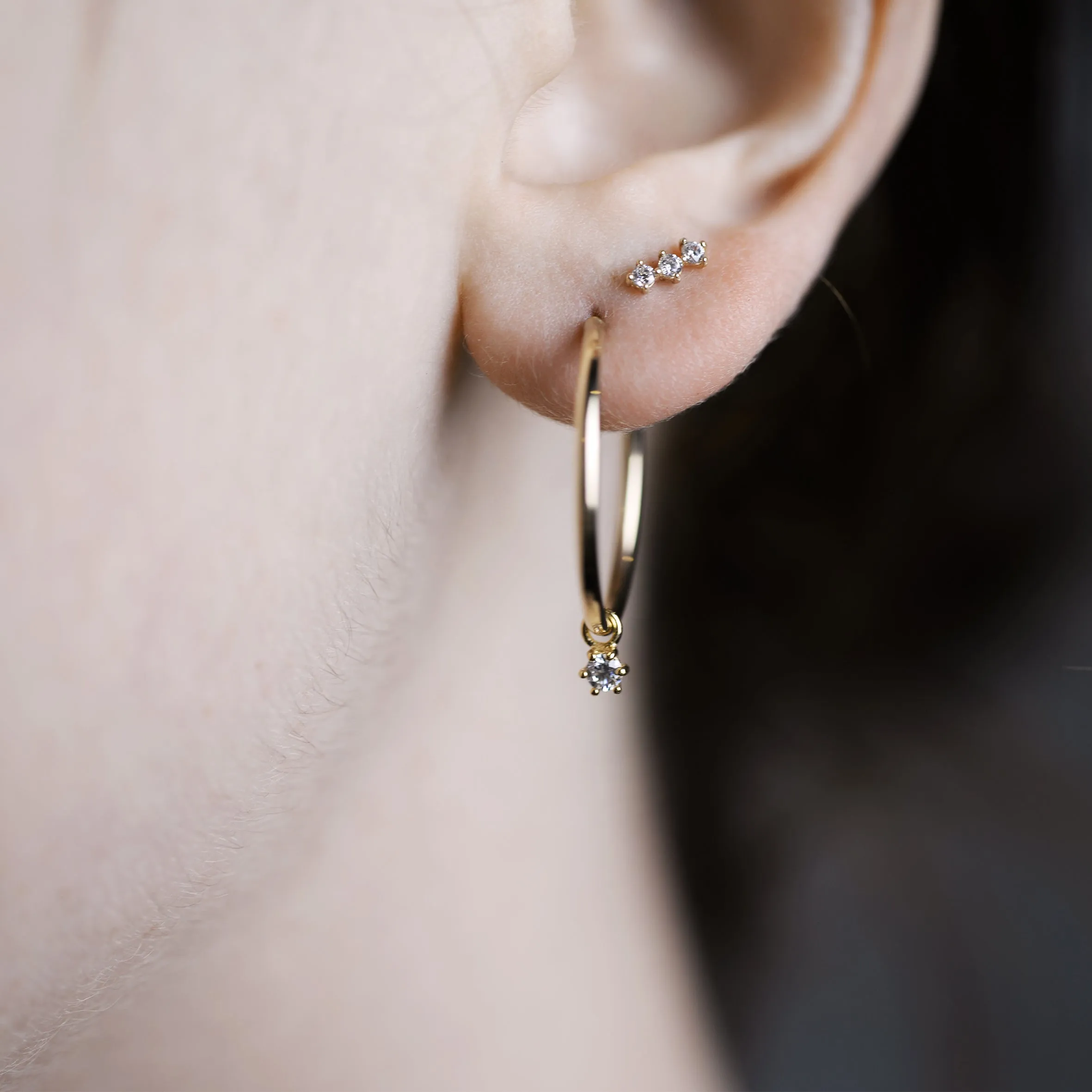 Petite trio stud Earring (single) - 14K/ 18K Gold