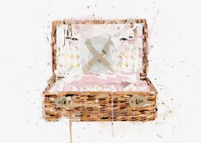 Pink Gingham Picnic Hamper Wall Art Print