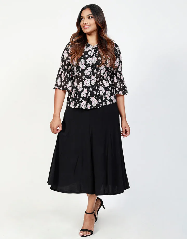 Printed Blouse with Flounce Sleeves