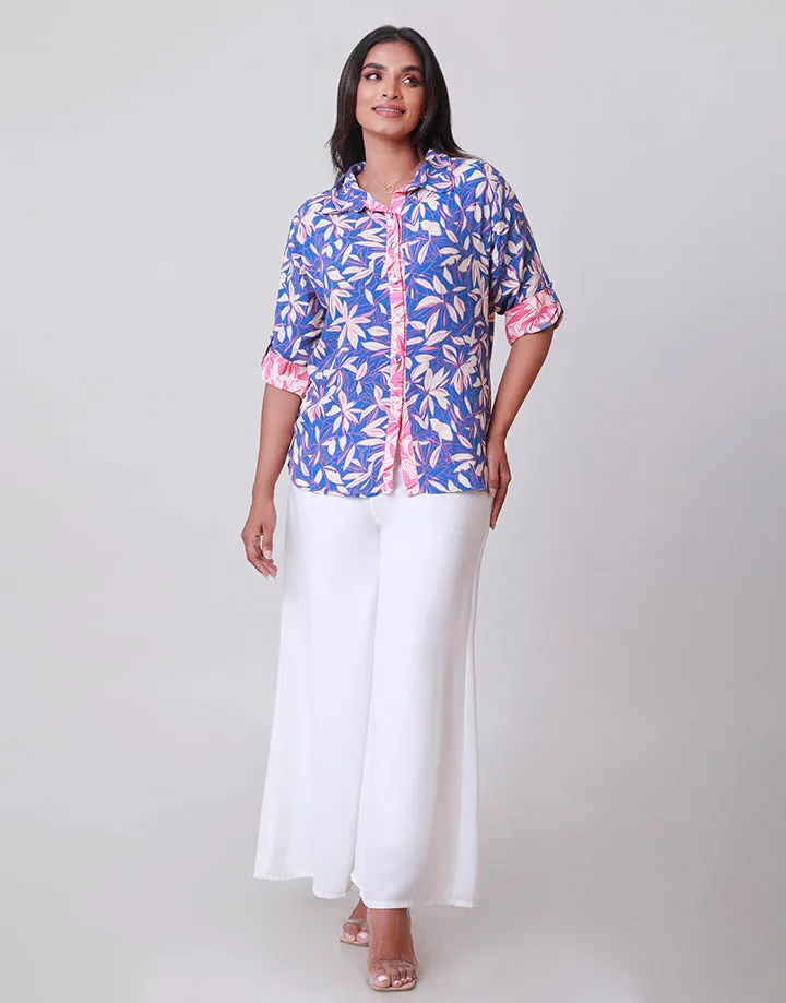 Printed Blouse with Tab Sleeves