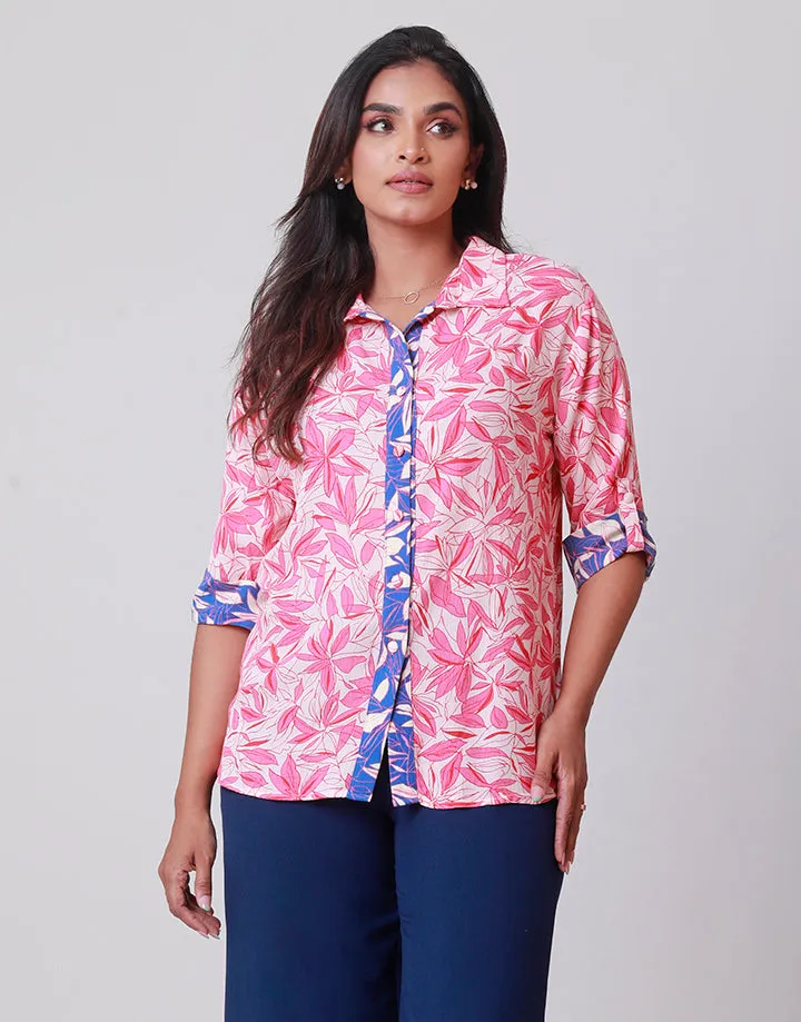 Printed Blouse with Tab Sleeves