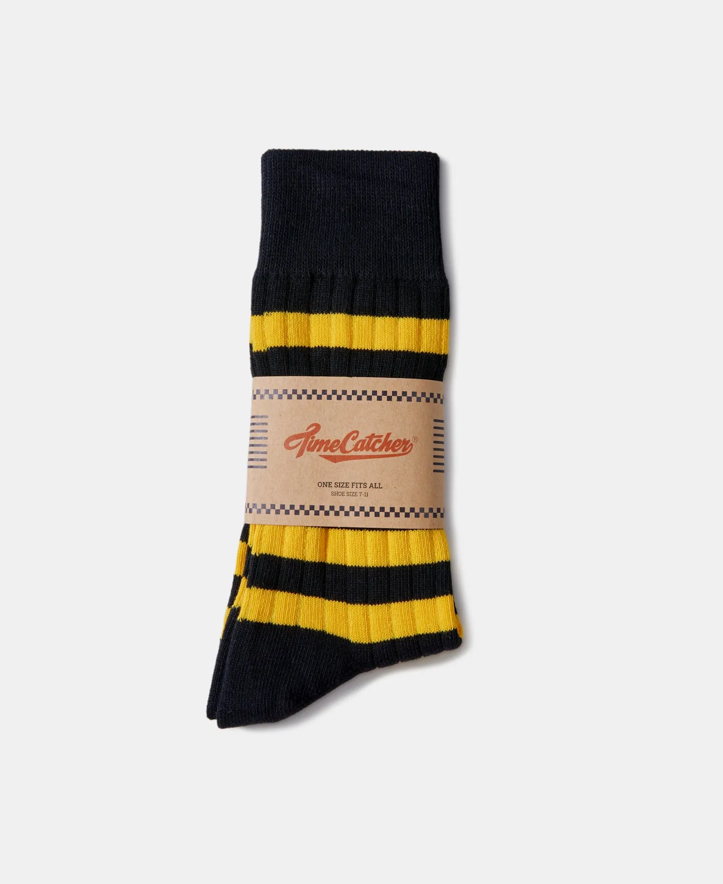 Retro Striped Cotton Socks - Black/Yellow