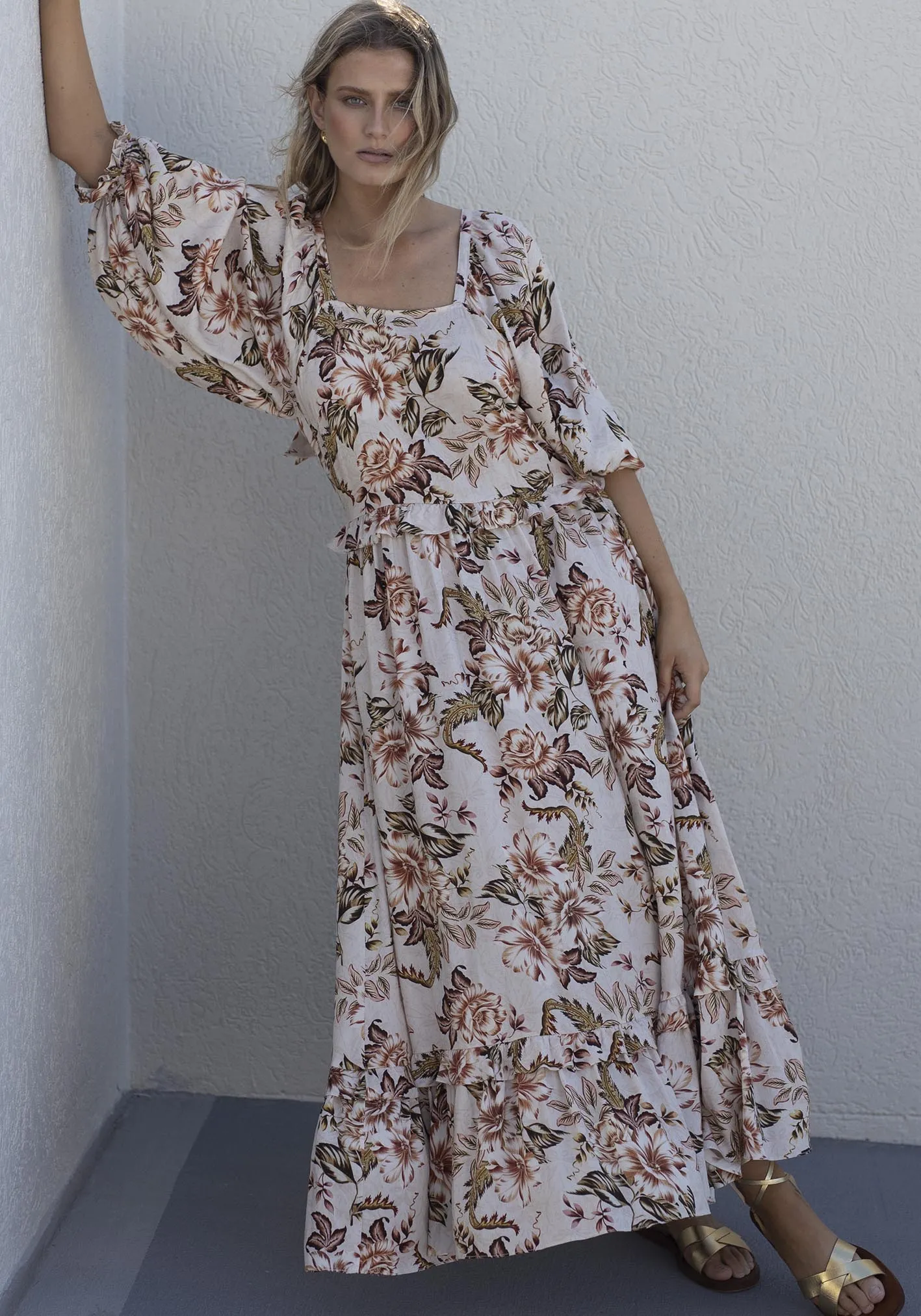 Savannah Blooms Maxi Dress with Sleeve