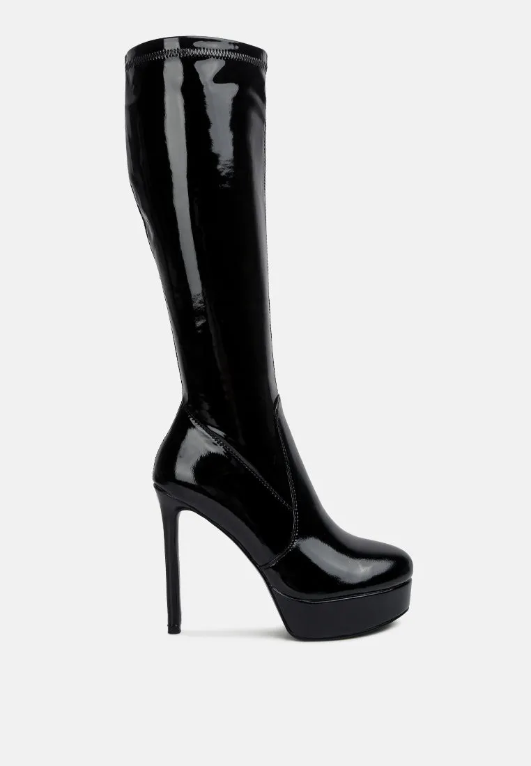 Shawtie High Heel Stretch Patent Calf Boots