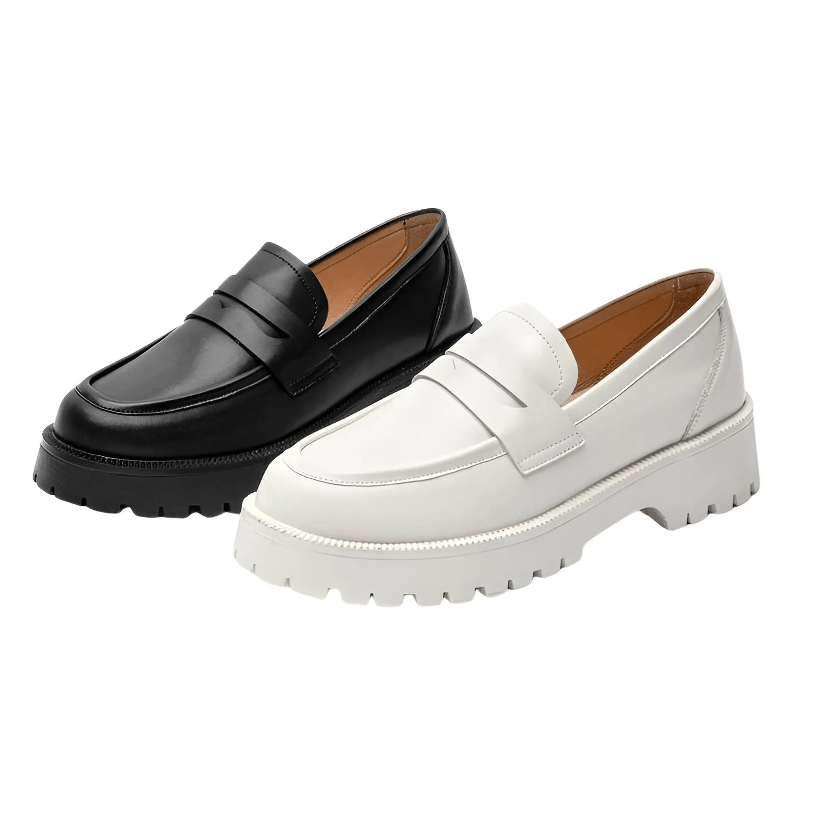 Spring Shoes Women's Loafers Thick-Soled Casual College Style In Genuine Leather