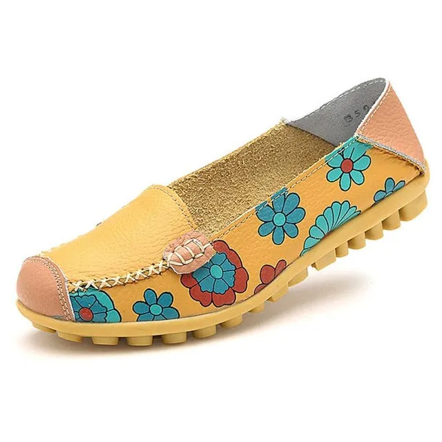 Summer Flower Mother Flats Shoes New Fashion Solid Ladies Flats Round Toe Comforable Loafers Casual Women Shoes LDT913