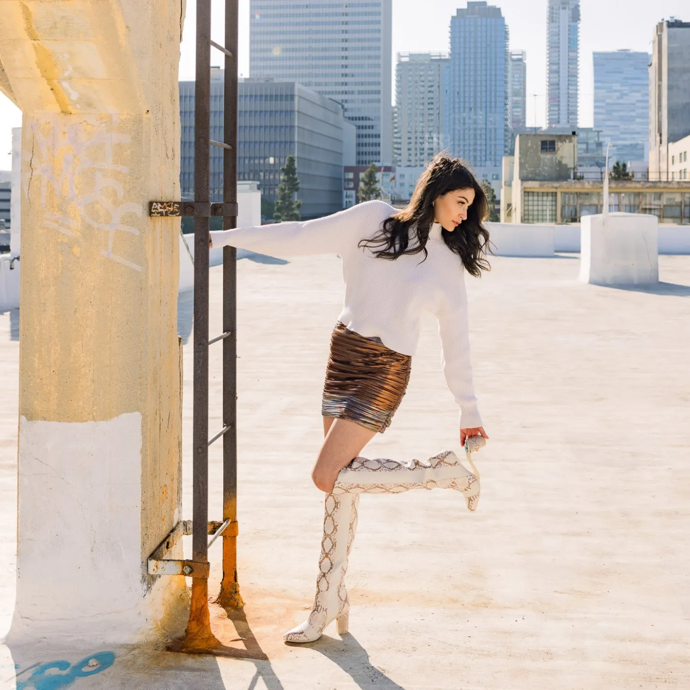 The Knee High Boot - Ivory Snakeskin 3 Block