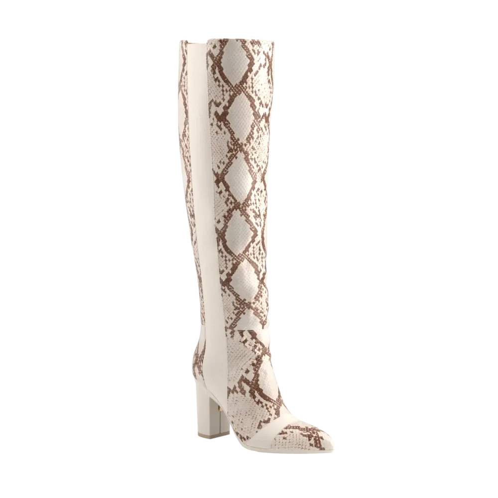 The Knee High Boot - Ivory Snakeskin 4 Block