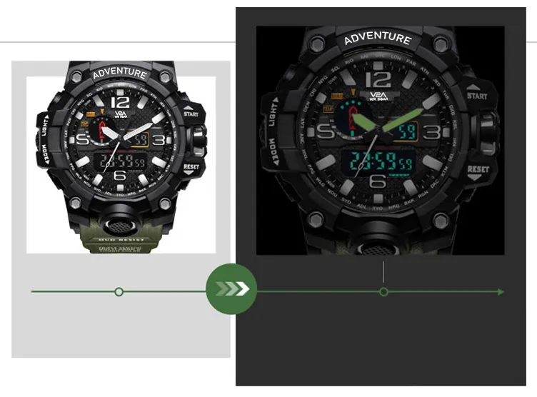 V2A Army Green Chronograph Shockproof Waterproof Analog-Digital Date Display Sports Watch For Men