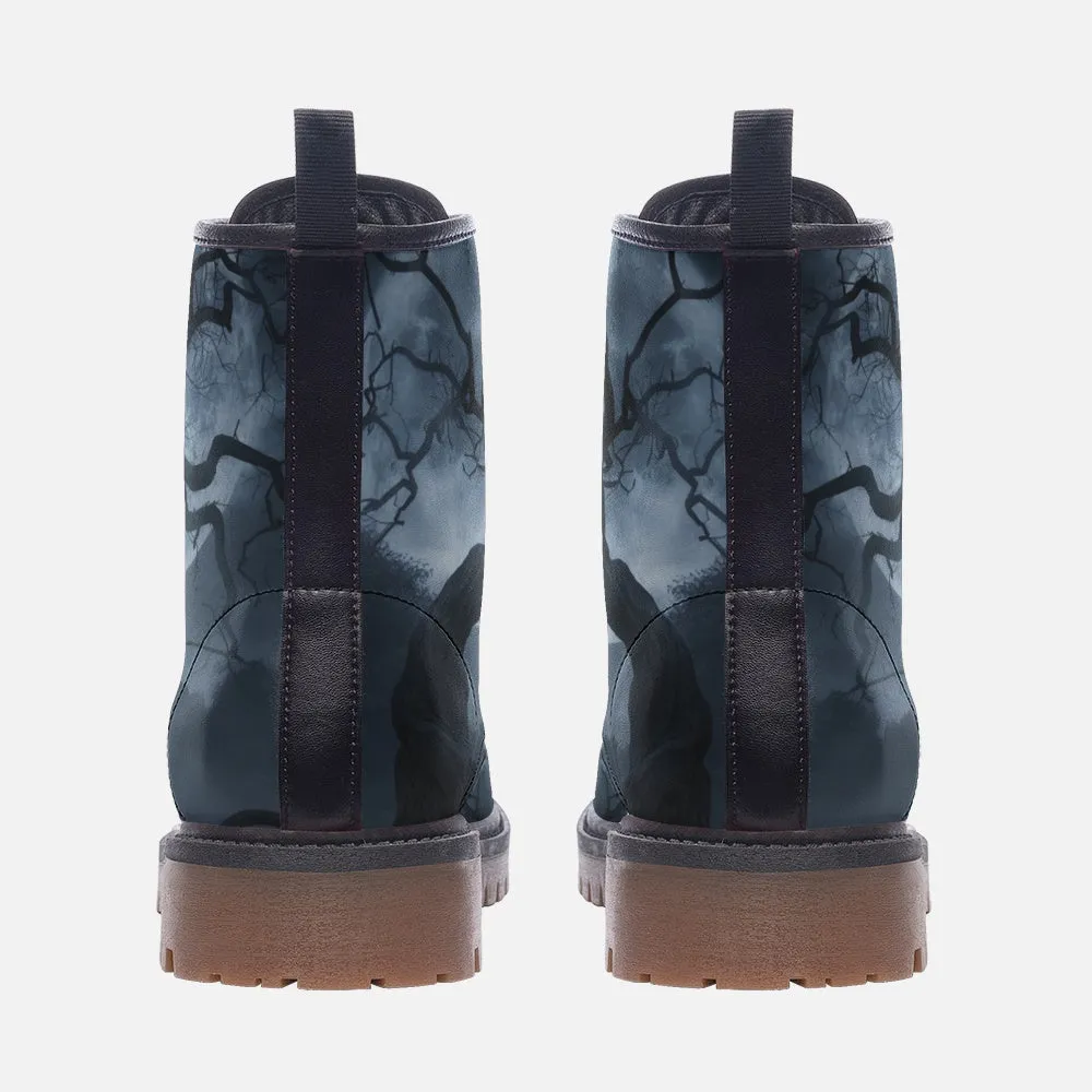 Vampire Art Dark Dream Unisex Vegan Leather Combat Boots - Witchy Tree - US Sizes