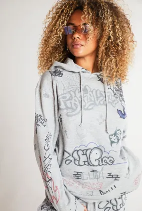 Varsity School Graffiti Print Hoodie