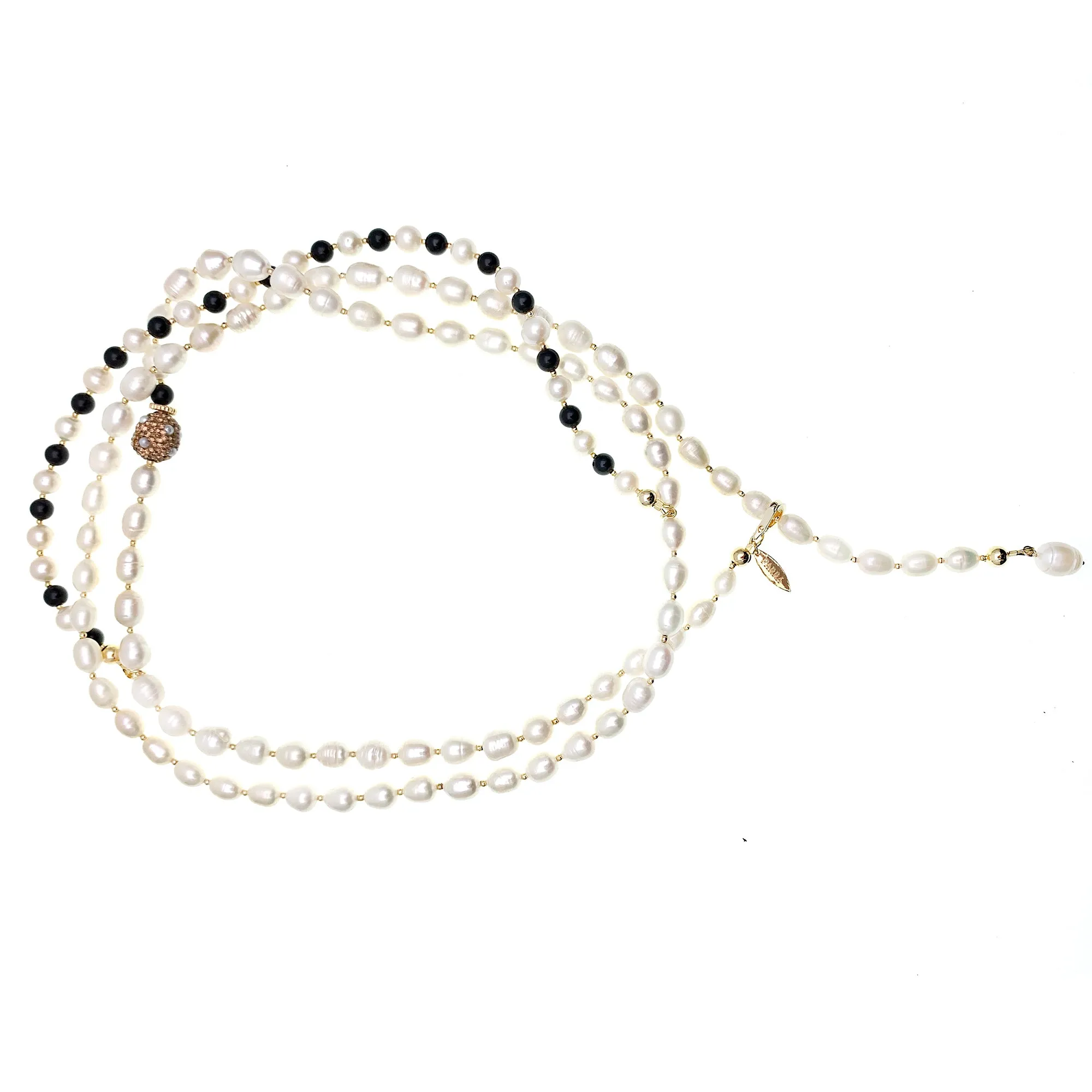 Versatile Freshwater Pearls With Black Obsidian Belt/ Necklace FN022