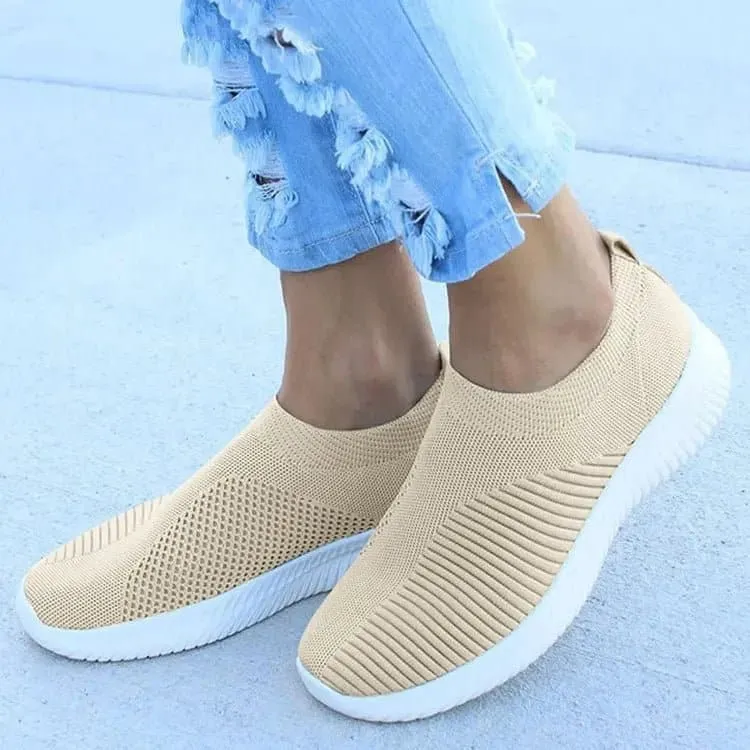 Vulcanized Slip-On Flat Shoes - Comfortable Cotton Fabric Flats