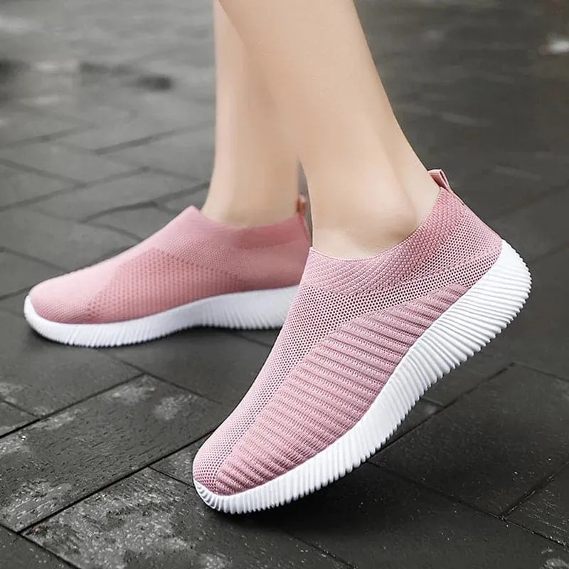 Vulcanized Slip-On Flat Shoes - Comfortable Cotton Fabric Flats