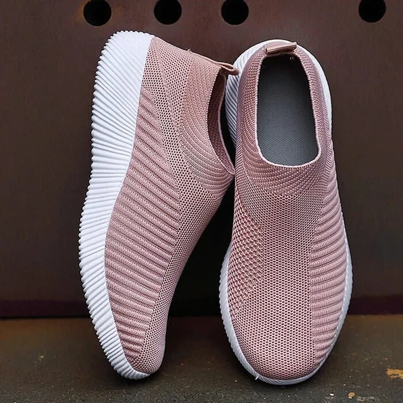 Vulcanized Slip-On Flat Shoes - Comfortable Cotton Fabric Flats