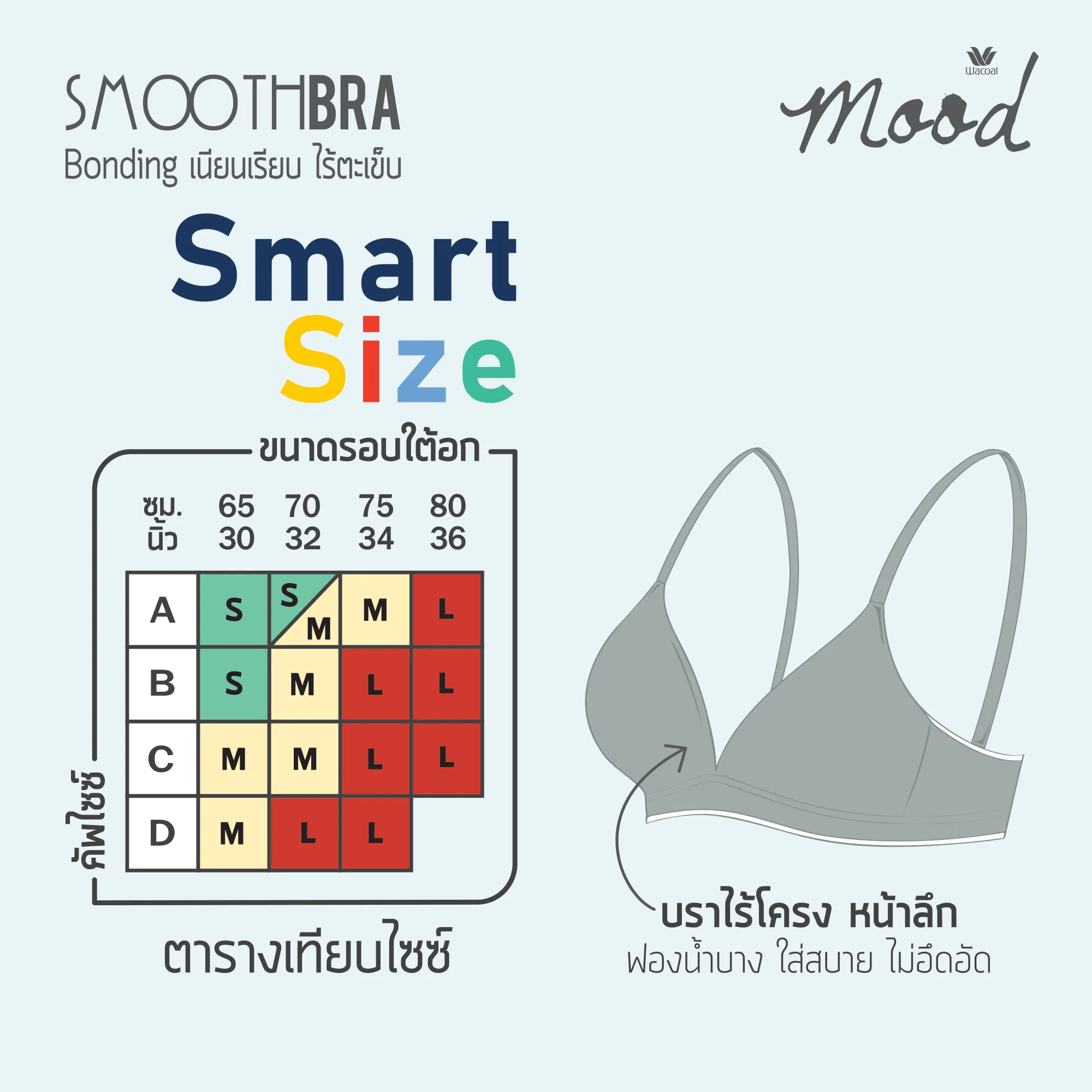 Wacoal Mood Smooth Bra ชุดชั้นในวัยรุ่น บราไร้ตะเข็บ รุ่น MM1X82 สีเขียวออกเทา (GV)