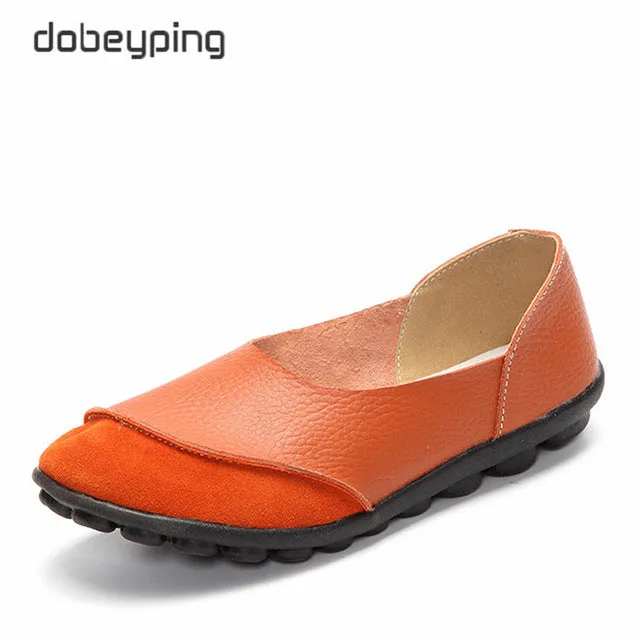 Women's Casual Shoes Soft Genuine Leather Female Flats Non-Slip Woman Loafers Leisure Slip-On Boat Shoe Plus Size 35-43