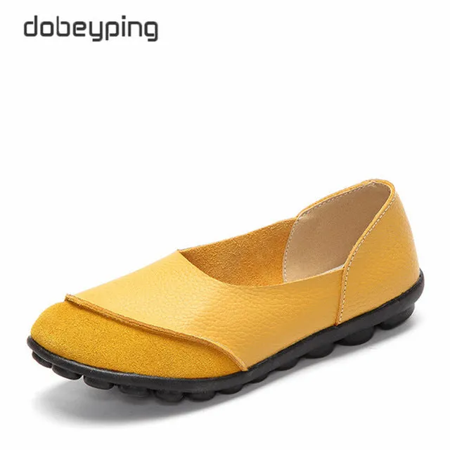 Women's Casual Shoes Soft Genuine Leather Female Flats Non-Slip Woman Loafers Leisure Slip-On Boat Shoe Plus Size 35-43