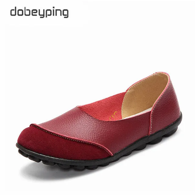 Women's Casual Shoes Soft Genuine Leather Female Flats Non-Slip Woman Loafers Leisure Slip-On Boat Shoe Plus Size 35-43